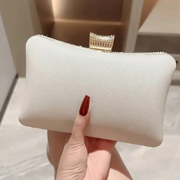 🐎NEW! Pearl-Embellished Cream Handbag Formal Clutch - Picture 2 of 4